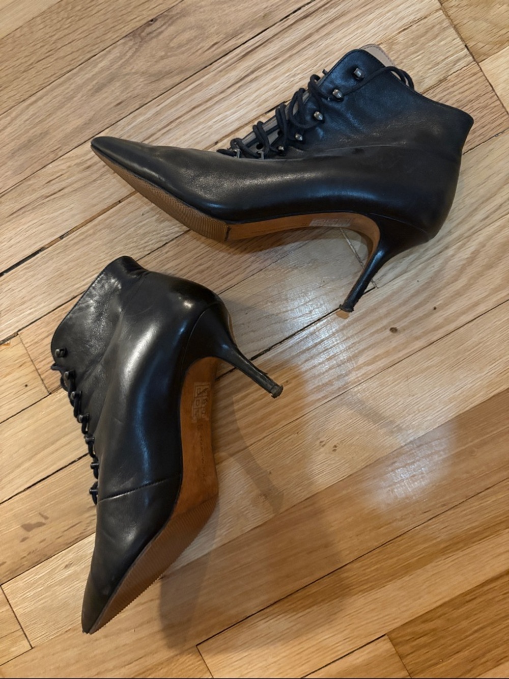 Pour La Victoire Black Pointed Lace-Up Ankle Boots
